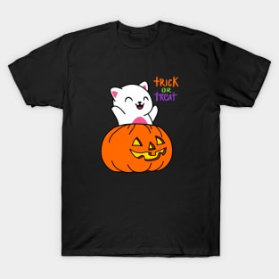 White Cat Pumpkin Trick or Treat T-Shirt